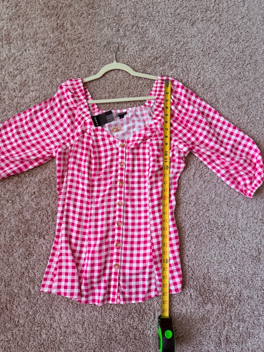 Torrid Fit Flare Button Up 3/4 Sleeve Gingham Pink Top 1X 14/16 NWT - Picture 8 of 15